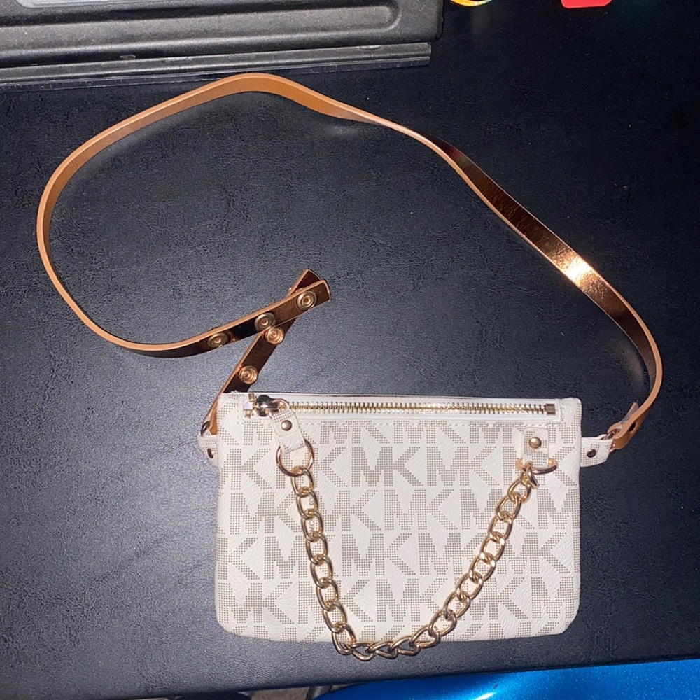 Michael Kors original Fanny pack. Cream color w/ brown leather strap/gold chain